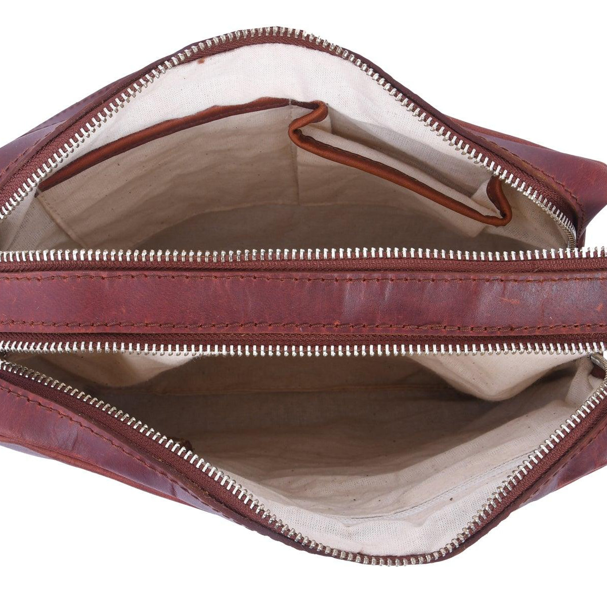 Vintage Leather Crossbody Bag with Dual Zipper Compartments for Everyday Use