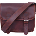 Full-Grain Leather Small Messenger Bag with Dual Buckle Closure & Canvas Lining