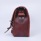Full-Grain Leather Small Messenger Bag with Dual Buckle Closure & Canvas Lining