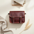 Full-Grain Leather Small Messenger Bag with Dual Buckle Closure & Canvas Lining