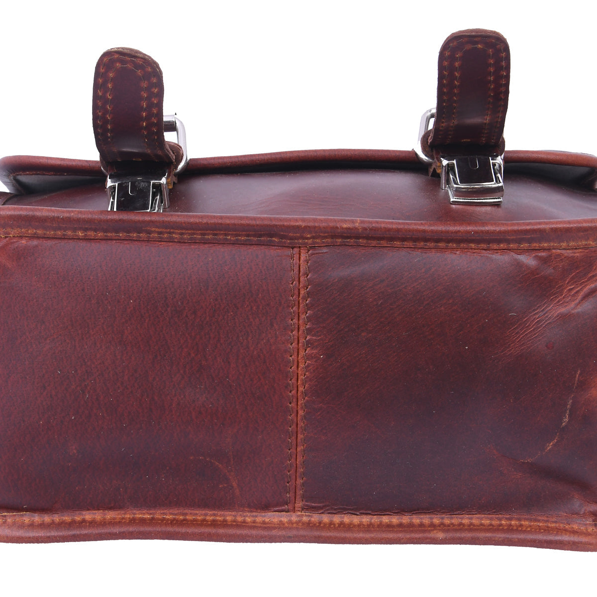 Full-Grain Leather Small Messenger Bag with Dual Buckle Closure & Canvas Lining