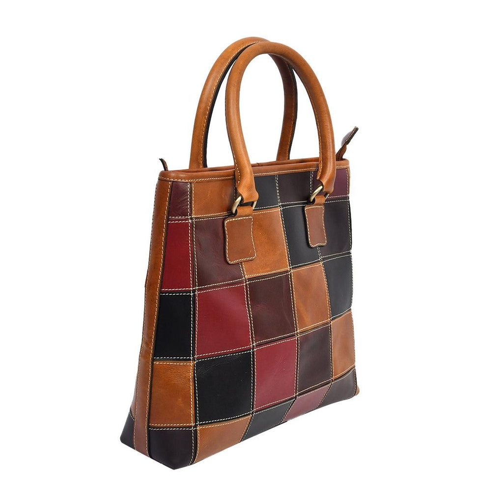 Premium Patchwork Leather Tote Bag for Women Multi-Tone Handcrafted Carryall