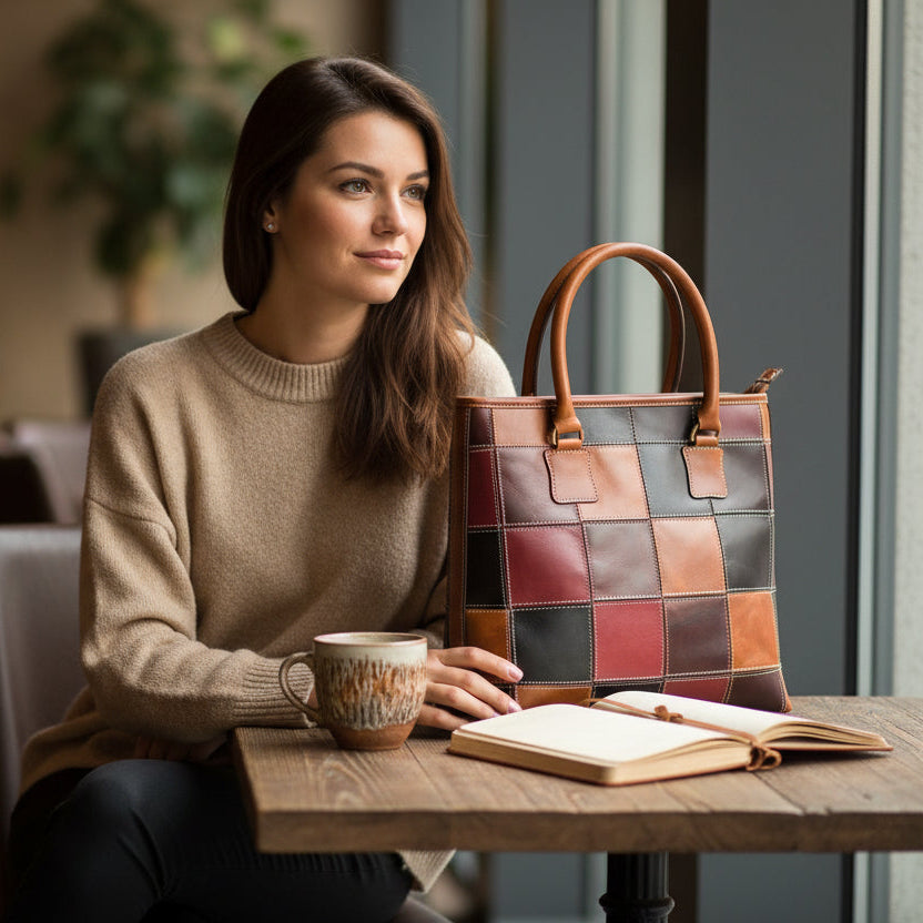 Premium Patchwork Leather Tote Bag for Women Multi-Tone Handcrafted Carryall