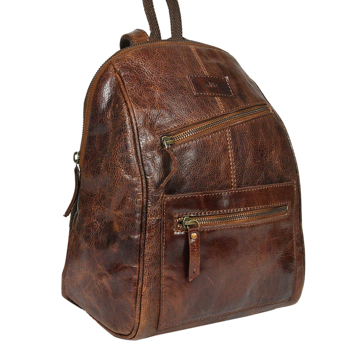 Vintage Leather Mini Backpack with Multiple Pockets & Adjustable Straps