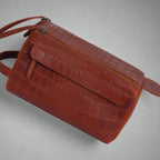 Croc-Embossed Leather Dopp Kit | Travel Toiletry Organizer with Top Zip & Front Pocket