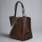Premium Full-Grain Leather Tote Bag with Riveted Handles and Spacious Interior Pocket
