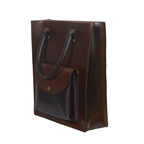 Structured Leather Shopper Tote Bag with Front Pocket and Dual Handles