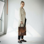 Structured Leather Shopper Tote Bag with Front Pocket and Dual Handles