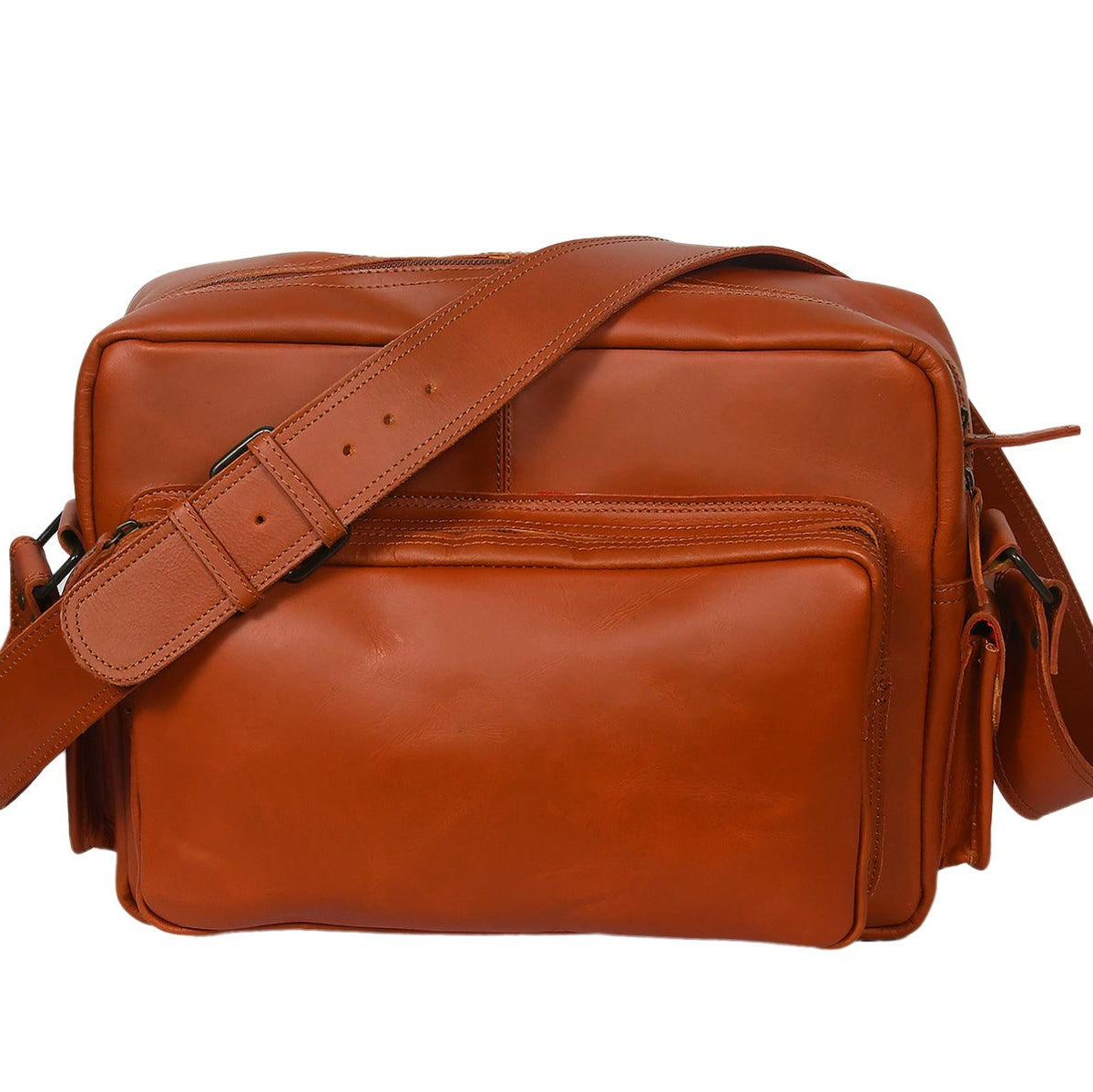 Premium Leather Travel Messenger Bag with Multi-Pockets & Adjustable Strap