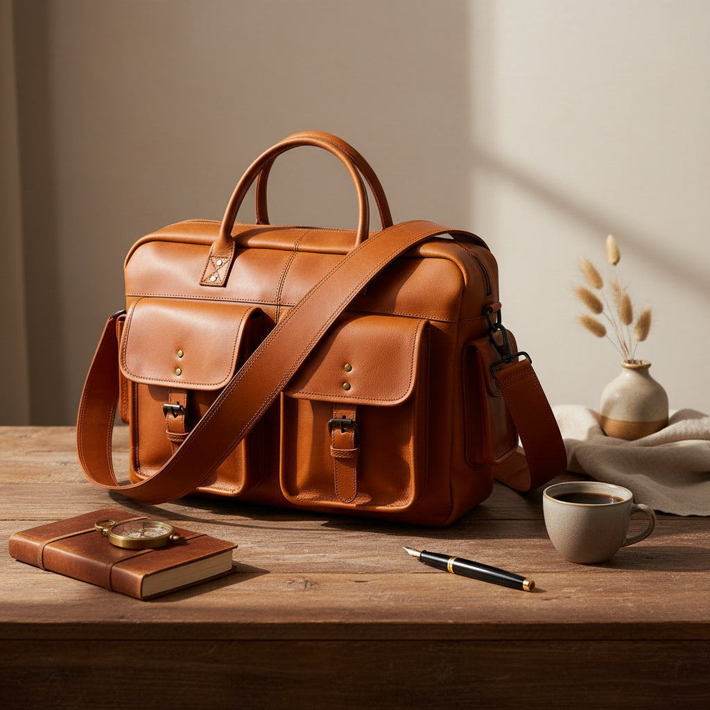 Unisex Leather Messenger & Travel Satchel Bag with Adjustable Shoulder Strap