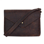 Vintage Croc-Textured Brown Leather Crossbody Sling Bag