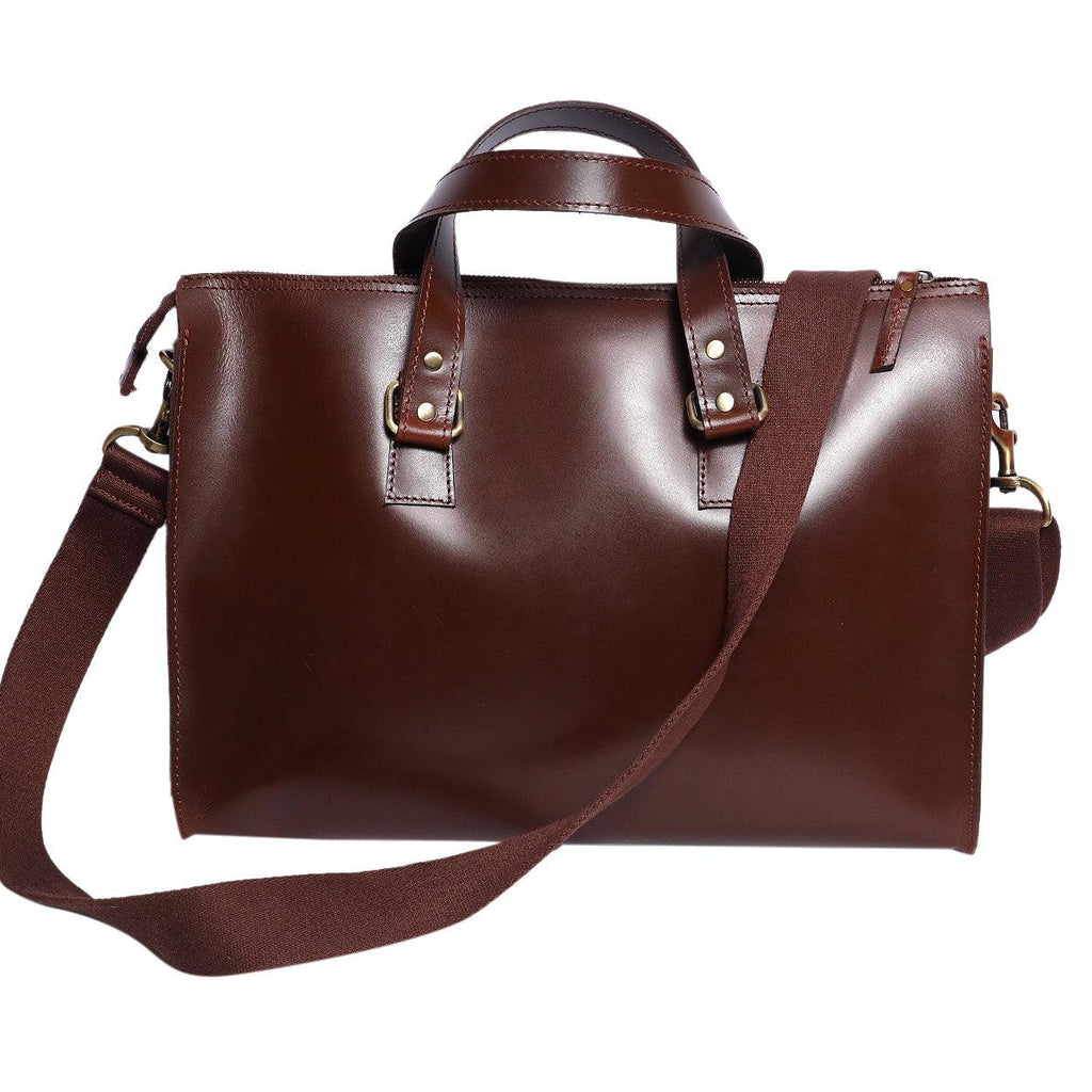 Structured Leather Laptop Bag with Top Handle & Detachable Shoulder Strap