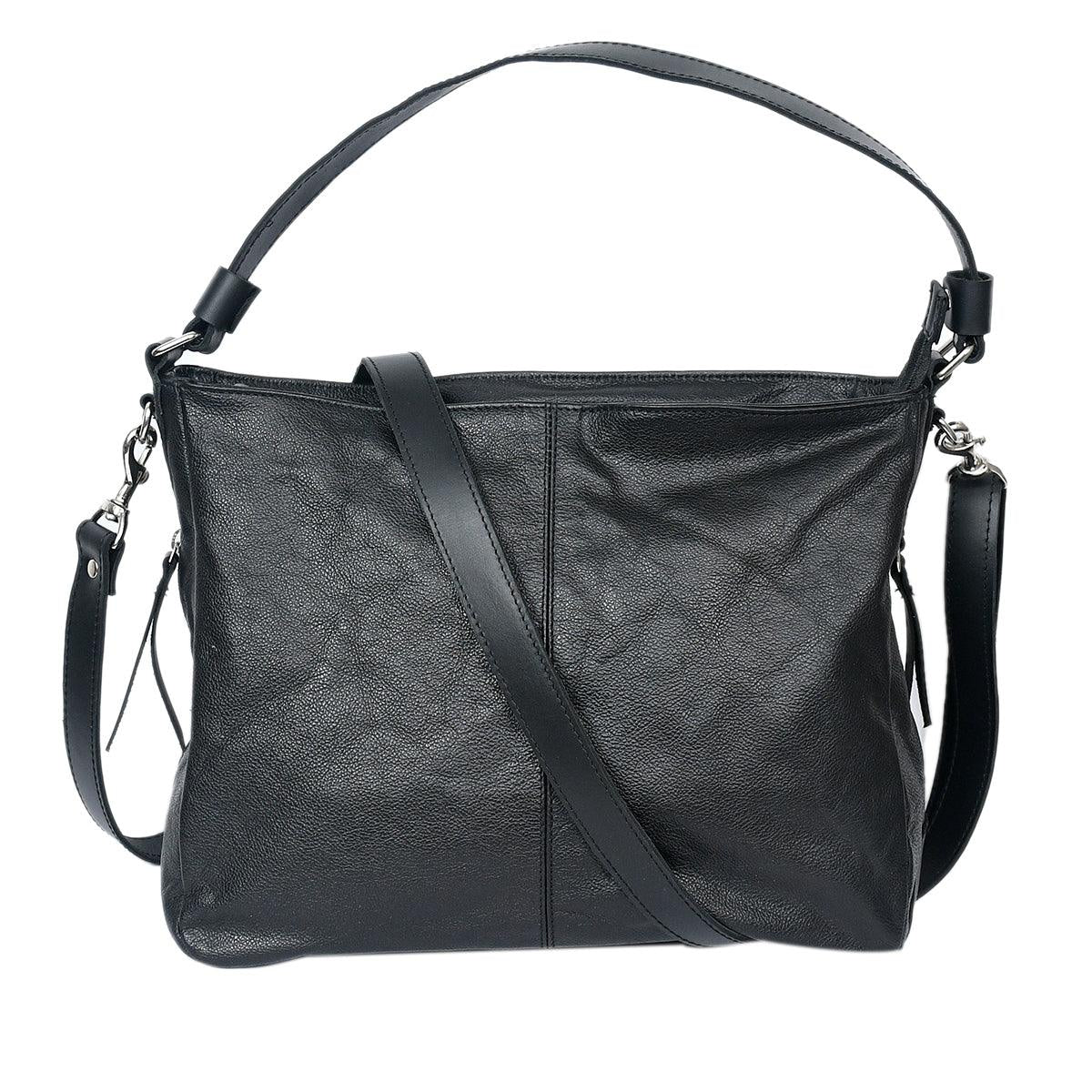 Premium Genuine Leather Black Shoulde tote  Bag with Minimal Silhouette and Zip Closure