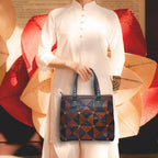 Handcrafted Patchwork Leather Tote Bag with Zip Closure & Structured Handles