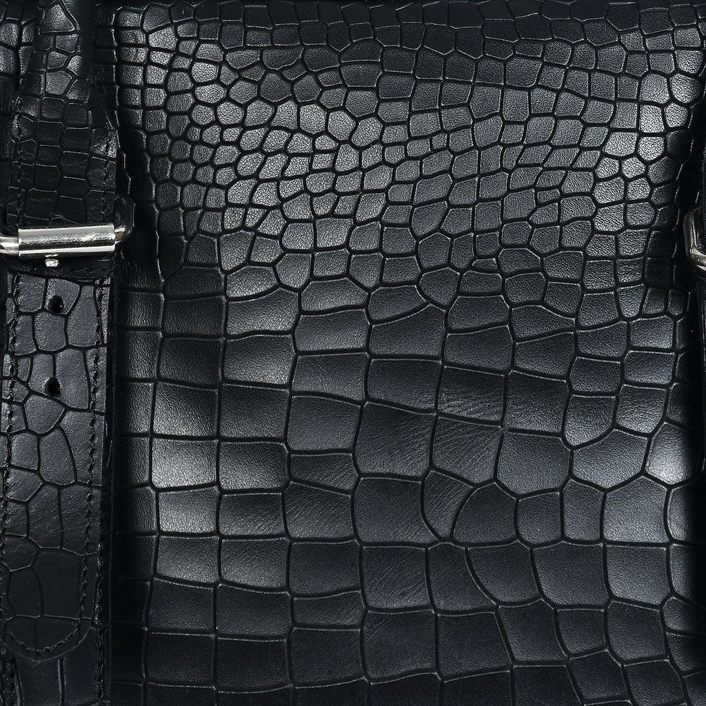 Premium Croc-Textured Black Leather Office Laptop Bag with Adjustable Shoulder Strap