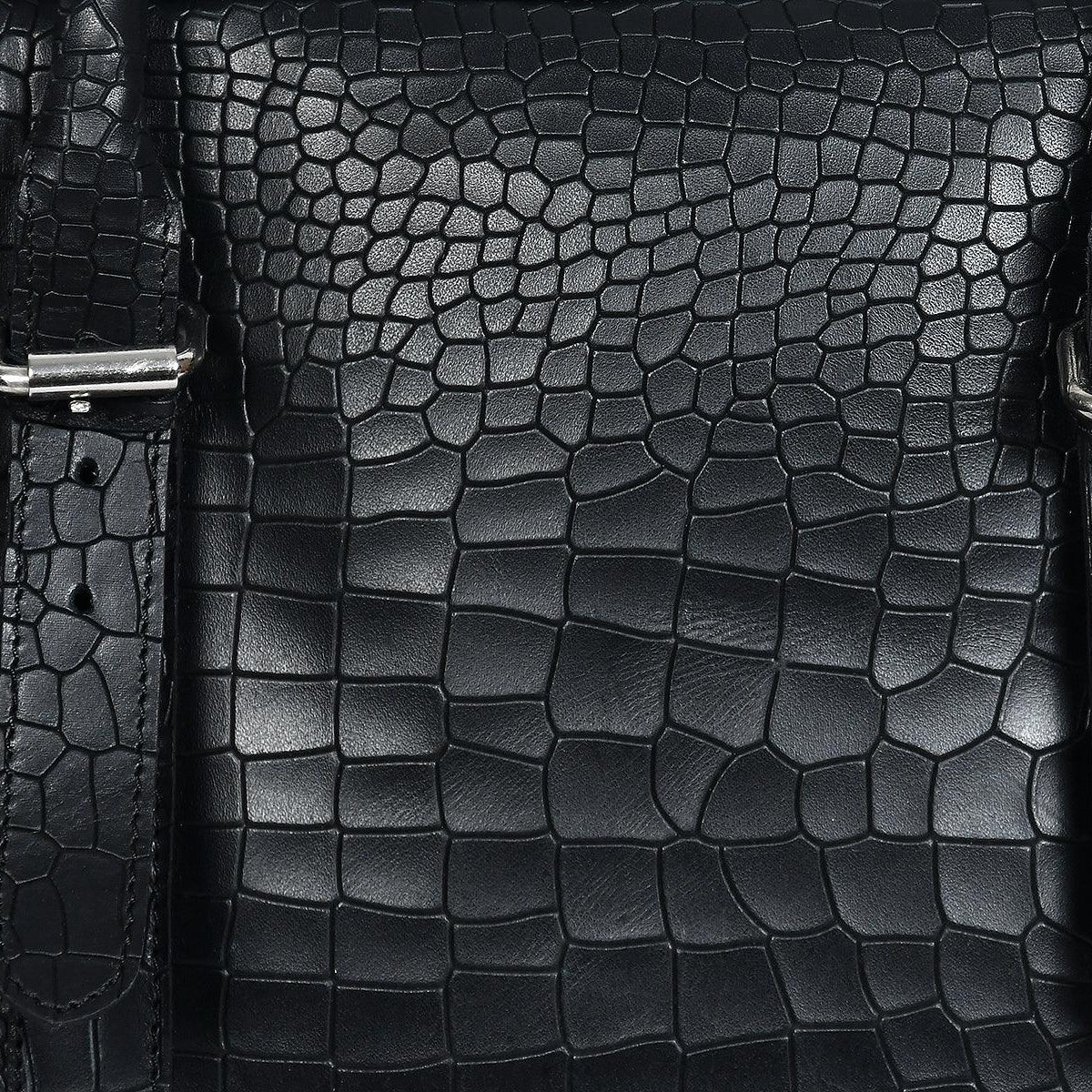 Premium Croc-Textured Black Leather Office Laptop Bag with Adjustable Shoulder Strap