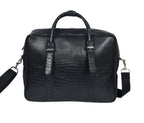 Premium Croc-Textured Black Leather Office Laptop Bag with Adjustable Shoulder Strap