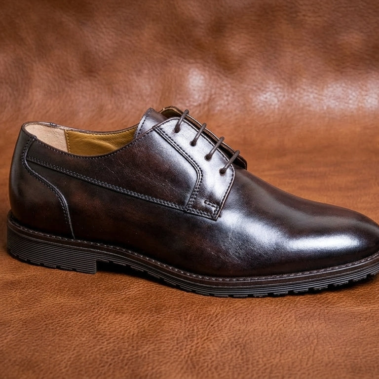 New Derby Brown Shoes – Genuine Leather Lace-Up Derbies with Cushioned Comfort Sole & Breathable Lining