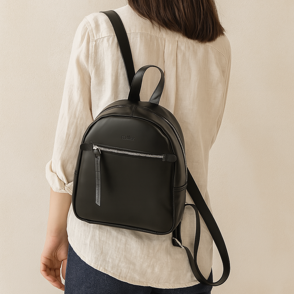 Premium Genuine Leather Backpack for Women | Minimal Structured Design with Front Zip Pocket