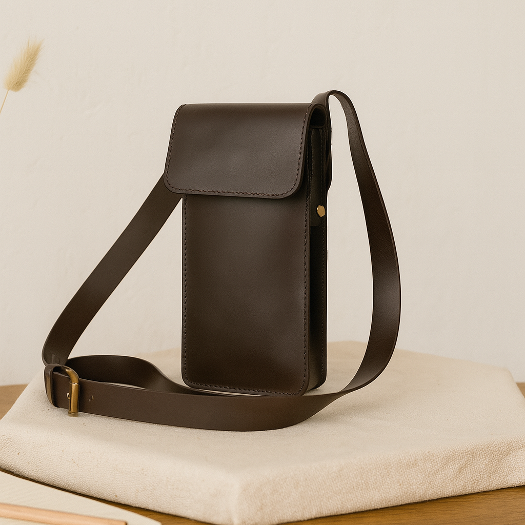 Genuine Leather Mobile Pouch with Fixed Sling Hands-Free, Stylish & Durable.