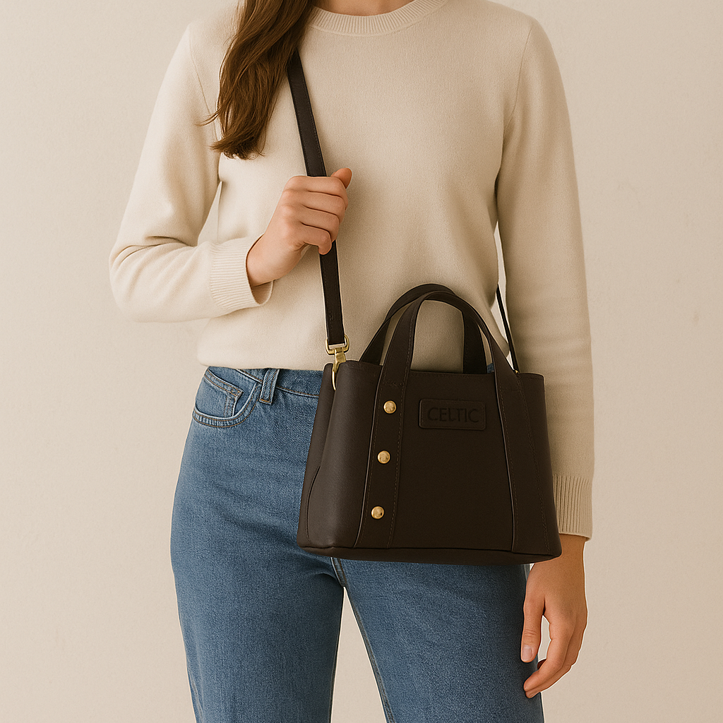 Premium Structured Leather Handbag with Dual Carry Handles, Adjustable Strap & Zip Pocket