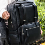 Premium Full-Grain Leather Laptop Backpack with Multi-Zip Compartments & Top Handle