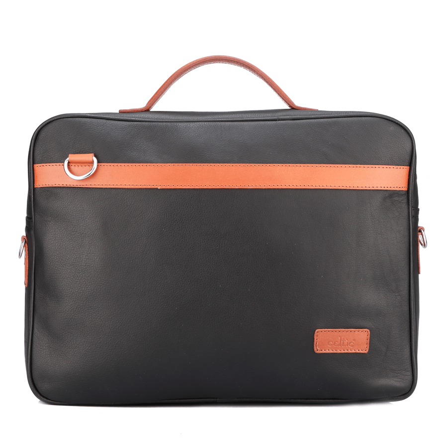 Premium Export-Quality Black Laptop Bag with Tan Leather Highlights with Detachable Strap