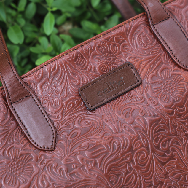 Premium Embossed Leather Tote Bag with Zipper Closure & Spacious Lined Interior
