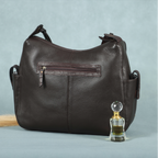 Premium Soft Leather Hobo Shoulder Bag with Zippered Pockets & Fixed Strap