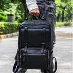 Premium Full-Grain Leather Laptop Backpack with Multi-Zip Compartments & Top Handle