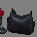 Premium Soft Leather Hobo Shoulder Bag with Zippered Pockets & Fixed Strap