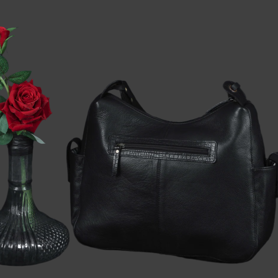 Premium Soft Leather Hobo Shoulder Bag with Zippered Pockets & Fixed Strap