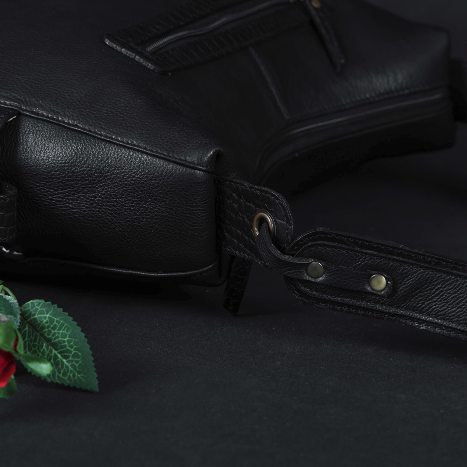 Premium Soft Leather Hobo Shoulder Bag with Zippered Pockets & Fixed Strap