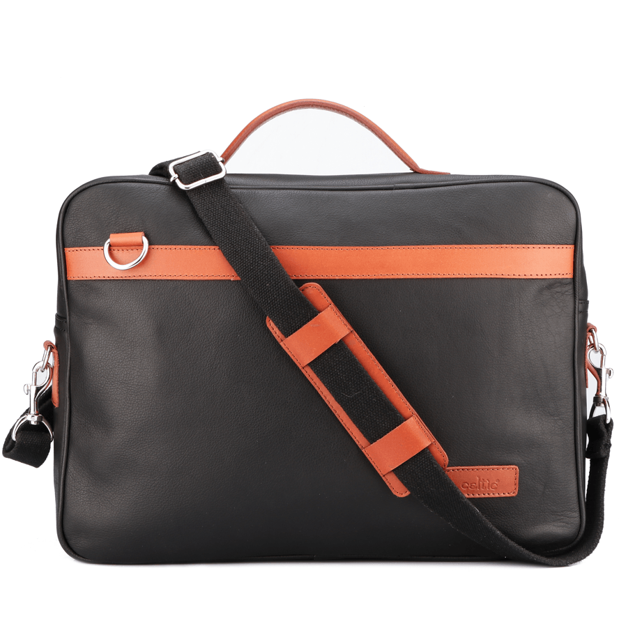 Premium Export-Quality Black Laptop Bag with Tan Leather Highlights with Detachable Strap