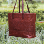 Premium Embossed Leather Tote Bag with Zipper Closure & Spacious Lined Interior