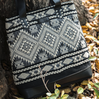Premium Export Quality Black & White Jacquard Tote Bag With Spacious Zipper Compartments