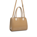 Tan Croc-Texture Structured Shoulder tote Bag