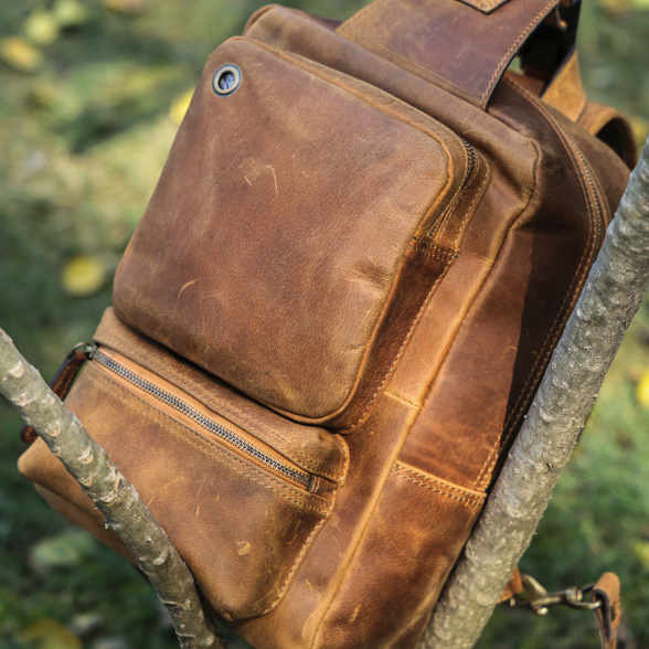 Premium Full Grain Leather Crossbody Bag with Multiple Zip Pockets & Fixed Strap