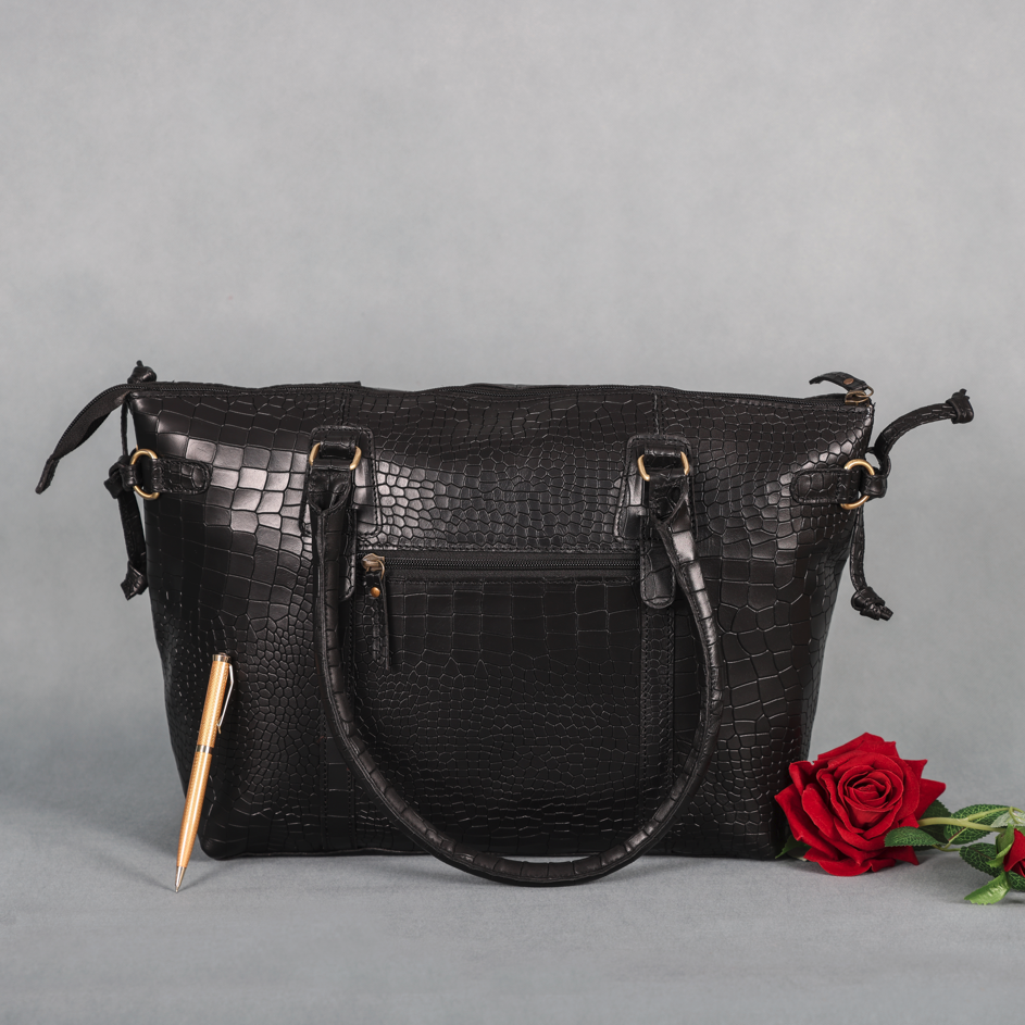 Premium Textured Leather Tote Bag with Zip Closure, Dual Handles & Organized Interior