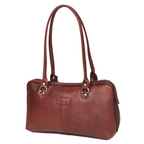 Premium Leather Shoulder Bag with Dual Zip Compartments, Structured Silhouette