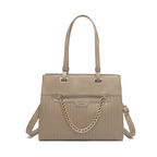 Taupe Quilted Chain Accent Structured Tote Bag