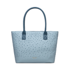 Sky Blue Textured Woven Structured Tote Bag