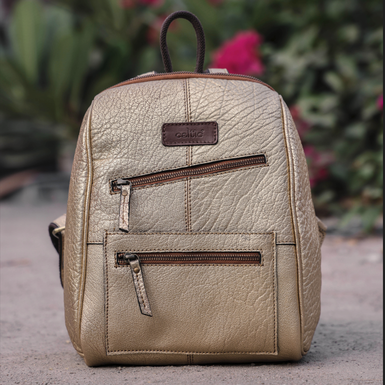 Vintage Leather Mini Backpack with Multiple Pockets & Adjustable Straps