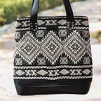 Premium Export Quality Black & White Jacquard Tote Bag With Spacious Zipper Compartments