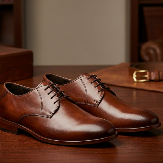 Genuine Leather Blucher Shoes with TPR Handcrafted sole