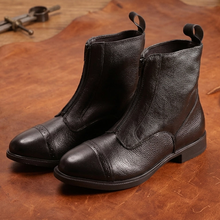 Long Zipper Closure Retro Style Women's Fashion Elegant wear Boots in Genuine Leather