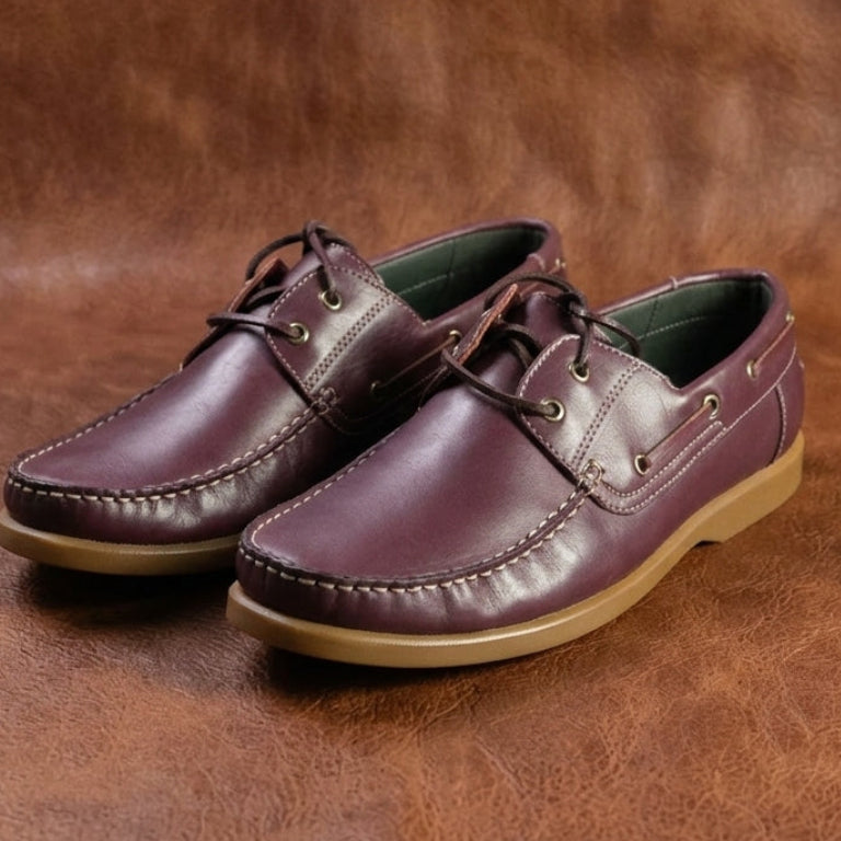 Laced Up Closure Genuine Leather Slip On Flat Stylish Retro Design Men Fashion Wear Shoes