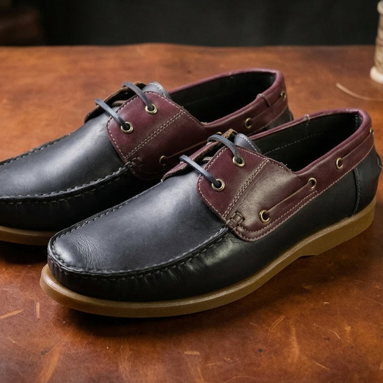 Laced Up Closure Genuine Leather Slip On Flat Stylish Retro Design Men Fashion Wear Shoes