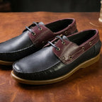Laced Up Closure Genuine Leather Slip On Flat Stylish Retro Design Men Fashion Wear Shoes