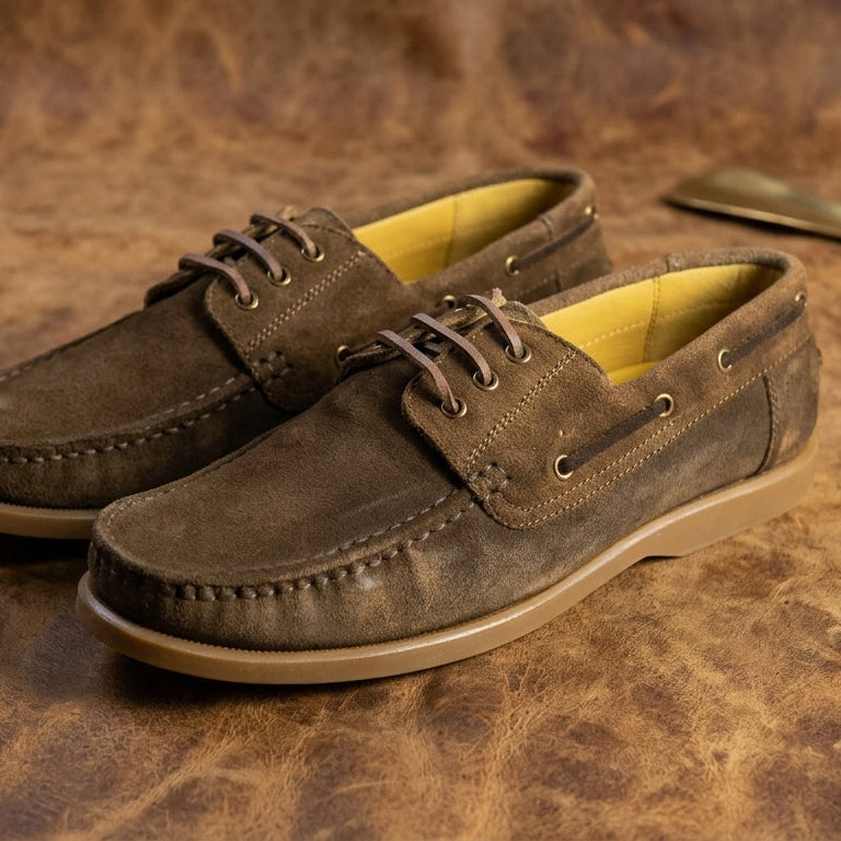 Suede Laced Up Premium Quality Original Leather Flat Wear Stylish Men Shoes